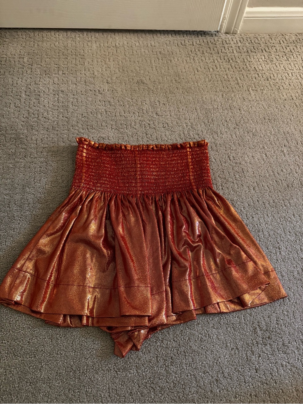 QUEEN OF SPARKLES Metallic Copper Smocked Circle Skirt